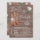 ウッドピンクフローラブーツ&バブリーブライダルシャワー 招待状 (正面/裏面)