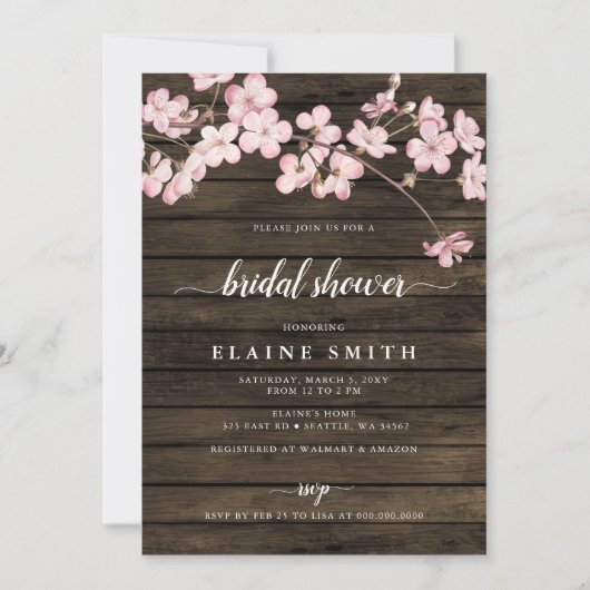 ウッドピンク桜さくらんぼブライダルシャワー 招待状 (正面)