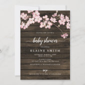 ウッドピンク桜さくらんぼ花咲き赤ちゃんシャワー 招待状 (正面)