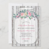 ウッドピンク素朴フローラメイソンのジャベビーシャワー 招待状 (正面)