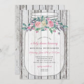 ウッドピンク素朴フローラメイソンのジャベビーシャワー 招待状 (正面/裏面)