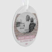 ウッドピンク素朴メリークリスマスファミリーの写真 オーナメント (正面)