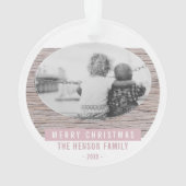 ウッドピンク素朴メリークリスマスファミリーの写真 オーナメント (裏面)