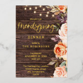 ウッドピンク&ピーチフローラライト付き 箔招待状 (正面)