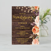 ウッドピンク&ピーチフローラライト付き 箔招待状 (立ち正面)