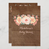 ウッドピーチウォーターカラーフローラベビーシャワー 招待状 (正面/裏面)