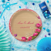 ウッドピ素朴ンクフローラバタフライ結婚ズ ペーパープレート (パーティー)