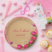 ウッドピ素朴ンクフローラバタフライ結婚ズ ペーパープレート (パーティー)