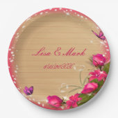ウッドピ素朴ンクフローラバタフライ結婚ズ ペーパープレート (正面)