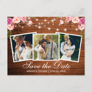 ウッドピ素朴ンクフローラ3 Photo Save The Date インビテーションポストカード