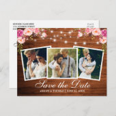 ウッドピ素朴ンクフローラ3 Photo Save The Date インビテーションポストカード (正面/裏面)