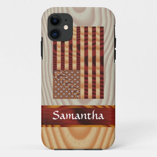ウッドフェイクアメリカ国旗 Case-Mate iPhoneケース (裏面)