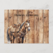 ウッドフェイクウエスタンカウボーイ女性のカーボーイホースハウディ ポストカード (正面)