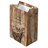 ウッドフェイクウエスタンカウボーイ女性のカーボーイホース誕生日 ミディアムペーパーバッグ (正面アングル)