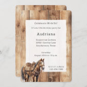 ウッドフェイクウエスタンカウボーイ女性のカーボーイホース誕生日 招待状 (正面/裏面)