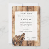 ウッドフェイクウエスタンカウボーイ女性のカーボーイホース誕生日 招待状 (正面)