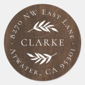 ウッドフェイクオリーブブランチラウンド差出人住所ラベル ラウンドシール (正面)