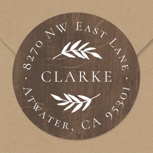 ウッドフェイクオリーブブランチラウンド差出人住所ラベル ラウンドシール