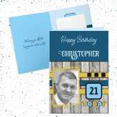 ウッドフェイクラスチック21st青い写真誕生日 カード