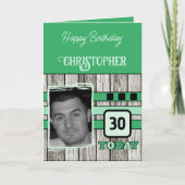 ウッドフェイクラスチック30thグリーン写真誕生日 カード (正面)