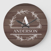 ウッドフェイク素朴リースファミリー名モノグラム ラージ壁時計 (正面)