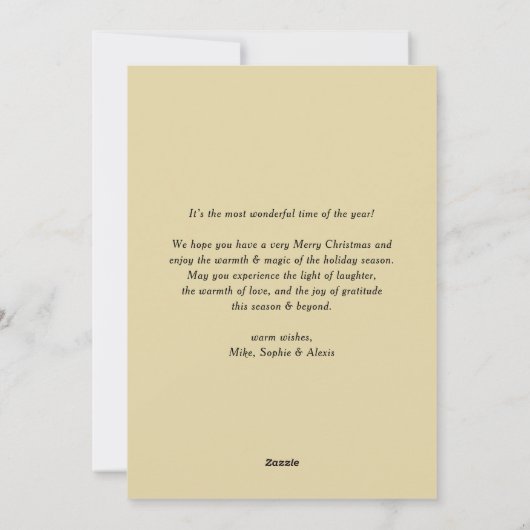 ウッドフェイク金ゴールドグリッタースノーフレーク写真クリスマス シーズンカード (裏面)