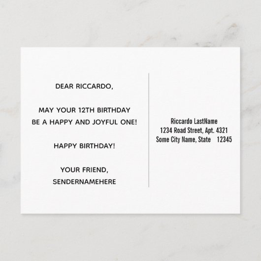 ウッドフェイク、フェイク金ゴールド12番目の誕生日と名前をカスタムする ポストカード (裏面)