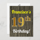 ウッドフェイク、フェイク金ゴールド19誕生日と名前をカスタムする ポストカード (正面/裏面)