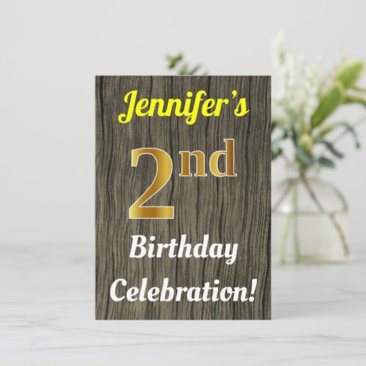 ウッドフェイク、フェイク金ゴールド2回目の誕生日お祝い 招待状 (スタンド正面)