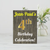 ウッドフェイク、フェイク金ゴールド4歳の誕生日お祝い 招待状 (スタンド正面)