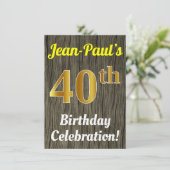 ウッドフェイク、フェイク金ゴールド40歳の誕生日お祝い 招待状 (スタンド正面)