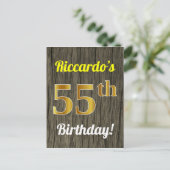 ウッドフェイク、フェイク金ゴールド55番目の誕生日と名前をカスタムする ポストカード (スタンド正面)