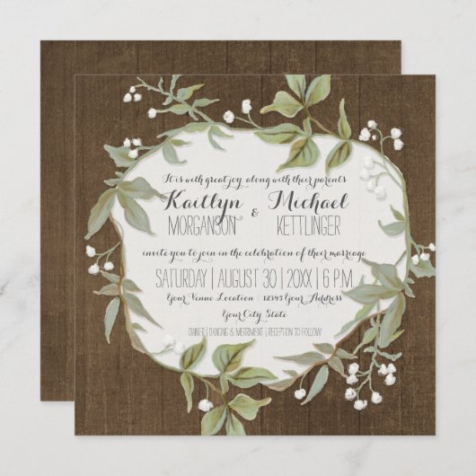 ウッドフェンスローレルリーフリースwバビーズブレスアート 招待状 (正面/裏面)