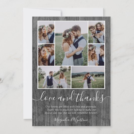 ウッドフォトコラージュの愛感謝していと結婚の サンキューカード (正面)