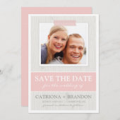 ウッドフォトセーブ・ザ・デート案内のピンクテープ 招待状 (正面/裏面)