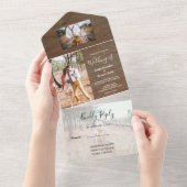 ウッドフォト素朴カントリー結婚式 オールインワン招待状 (貼ってはがせる)