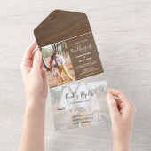 ウッドフォト素朴カントリー結婚式 オールインワン招待状 (貼ってはがせる)
