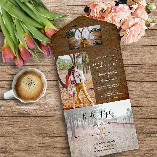 ウッドフォト素朴カントリー結婚式 オールインワン招待状