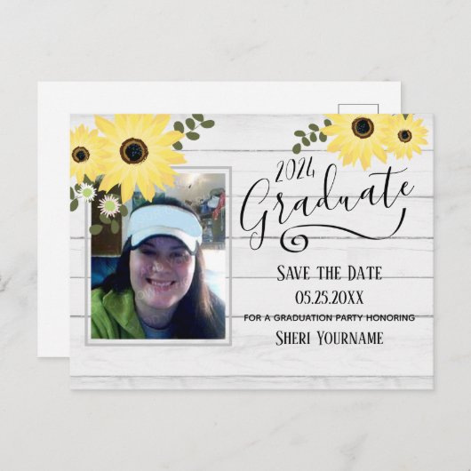 ウッドフローラ写真卒業パーティーSave the Date I ポストカード (正面/裏面)