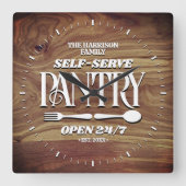 ウッドフ素朴ァミリーパーソナライズされた食器室 スクエア壁時計 (正面)