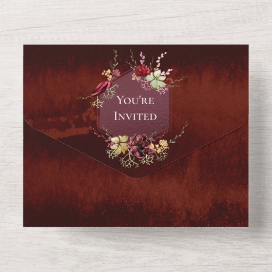 ウッドブラウン素朴が一つの招待状に入った状態 オールインワン招待状 (裏面)