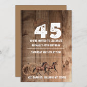 ウッドブラウン素朴カウボーイをテーマにした45歳の誕生日 招待状 (正面/裏面)