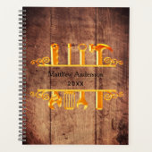 ウッドブラウン金ゴールドツール自宅修理事業2025 プランナー手帳 (正面)