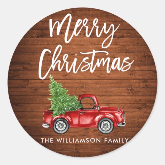 ウッドブラシスクリプトクリスマストラック封筒用シール ラウンドシール (正面)