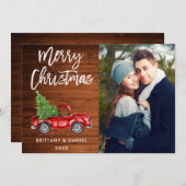 ウッドブラシスクリプトトラックカップル写真クリスマス シーズンカード (正面/裏面)