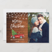 ウッドブラシスクリプトライトトラックフォトクリスマス シーズンカード (正面)