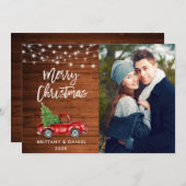 ウッドブラシスクリプトライトトラックフォトクリスマス シーズンカード (正面/裏面)