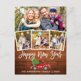 ウッドブラシスクリプトレッドトラック新年4写真 ポストカード