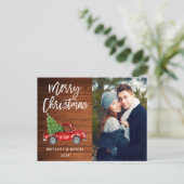 ウッドブラシスクリプトヴィンテージトラックカップルのクリスマス ポストカード (スタンド正面)
