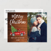 ウッドブラシスクリプトヴィンテージトラックカップルのクリスマス ポストカード (正面/裏面)